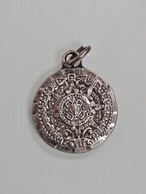 Sterling Silver Mayan Aztec Calendar Vintage Pendant Plata 925 Mexico Medallion